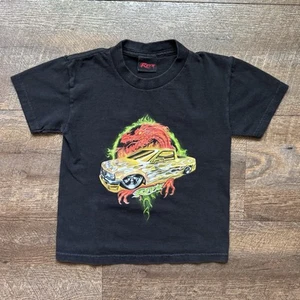 Vintage Kids 4T Black Rev'n Racing Truck Glitter Flame Dragon Y2K Streetwear Tee - Picture 1 of 6