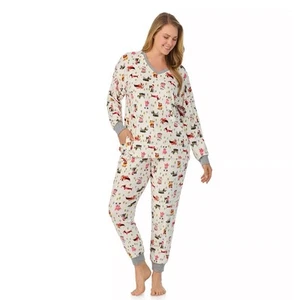 Cuddl Duds Velour Fleece V-Neck Pajama Top & Pajama Bottoms Set dogs print XXL - Picture 1 of 7