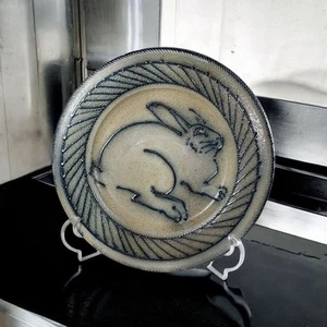 RockHard Pottery Salt Glazed 12" Rabbit Plate Signed P.E. 1996 MCM Vintage - Picture 1 of 10