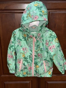 CAT & JACK Floral Girls 3T Hooded Wind Brake Light Weight Packable Jacket Green - Bild 1 von 11
