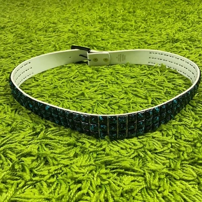 Cinturón Punk Rock Negro y Azul Azul Azul Estrella Tachonado Cuadros Salpicaduras Cuero 38 Foto 1 de 4