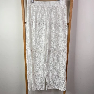 Billy J Coverup Pants Womens Large White Floral Lace Unlined Pull On Beach - Image 1 of 4