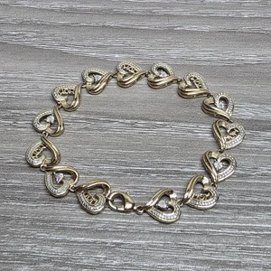 "Brazalete de eslabones de corazón en tono dorado de 7,5"" con circonitas cúbicas pulsera mamá"  - Imagen 1 de 10