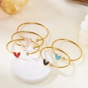 Bracciale aperto cuore acciaio inox donna placcato oro zirconi cristallo gioielli regalo - Foto 1 di 29