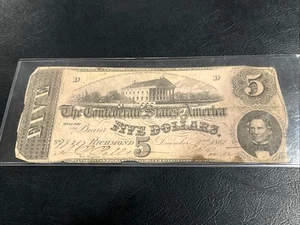 T-53 Confederate States of America Five Dollar ($5) Note • June 1862 Richmond VA - Picture 1 of 6