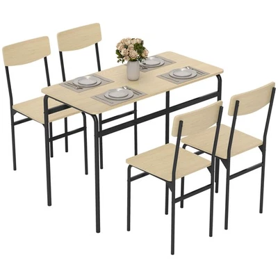 HOMCOM Set da Pranzo con Tavolo Rettangolare e 4 Sedie da Pranzo Nero e Legno - Immagine 1 di 4
