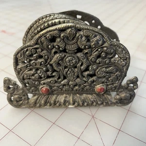 Brass Hindu Ganesha Napkin/letter Holder w/Red Stones Antique Coasters? - Picture 1 of 6