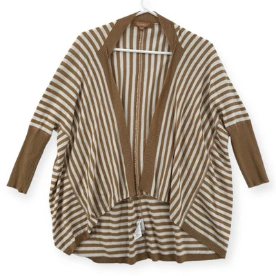 Ellen Tracy 开放式开衫女式 XS/S 棕色条纹针织弹力羊毛混纺 — 第 1/4 张图片