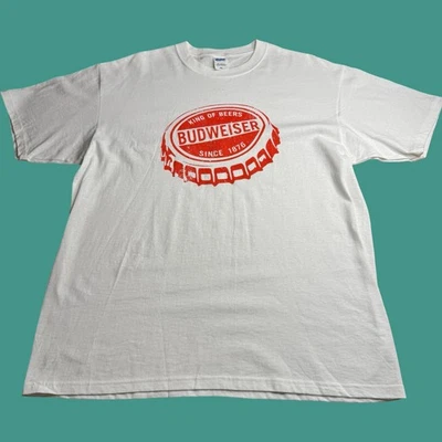 Camiseta De Colección Y2K Budweiser Gráfica Tapa Botella De Cerveza Logo Blanca XL NOS Foto 1 de 4