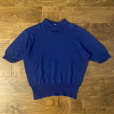 Vtg 40s Jantzen Kharafleece Women’s Knit Navy Dark Blue Collared Shirt 36 - Image 1 of 4