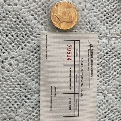 1974 Authentic 24k Gold Electroplated Kennedy Half Dollar With Certification - Image 1 of 4