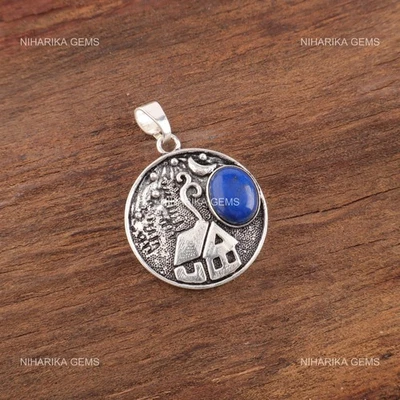 Ovale Lapislazzuli Gemma Argento Sterling Settembre Birth Alla Sorella Ciondolo - Immagine 1 di 4