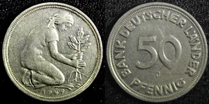 Alemania-República Federal Cobre-Níquel 1949 J 50 Pfennig Hamburgo Como Nuevo KM#104 (591) - Imagen 1 de 3