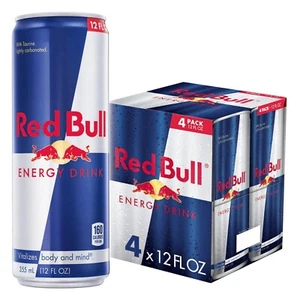 Red Bull Energy Drink, 114mg Caffeine, 12 fl oz, Pack of 4 Cans - Picture 1 of 4