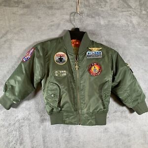 Aviator Bomber Jacket Boys Fighter Pilot Patches Green (Size 2/4)