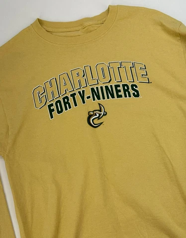 UNC Charlotte 49ers Long Sleeve Shirt Yellow Medium Cotton Russell Brand Cover