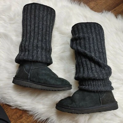Sheepskin Love Collective Australia Black Gray boots size 8 Leg Warmer  - Image 1 of 4