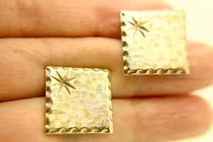 Vintage quadratisch strukturiert geätzt ziseliert goldfarben Stern Manschettenknöpfe funkelnd  - Bild 1 von 5