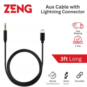 IPhone 7 8 SE X XR 11 12 13 14 Pro Max - 8 Pin to 3.5mm AUX Audio Car Adapter - Photo 1 sur 5