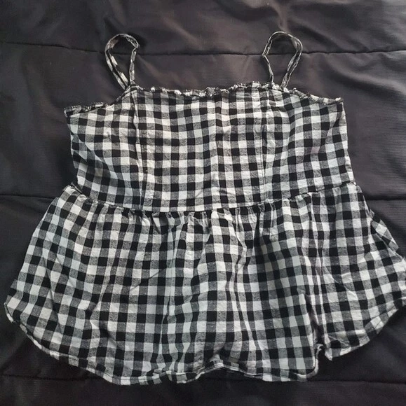 Juniors Correa Espagueti Grande Peplum Tanque Negro Blanco Cuadros Foto 1 de 1