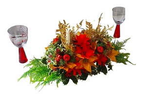 Christmas Table Centerpiece Runner Artificial Flower Plants Poinsettia Holly Ivy - Picture 1 of 13