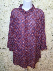Bon Worth Retro Style Womens XL  Button Up Collar 3/4 Sleeve Blouse Multicolor - Picture 1 of 7