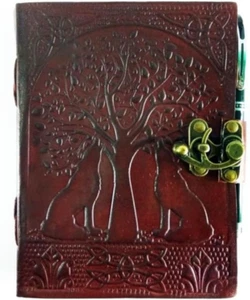 Tree of Life with Wolves Vintage Book of Shadows Handmade Leather Journal - Picture 1 of 5