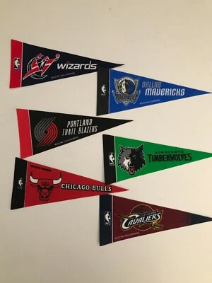 NBA 4X9 MINI PENNANTS 6 TEAM SET Wizards, Mavericks, Bulls, Cavaliers, T Blazers - Image 1 of 4