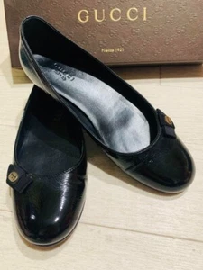 Gucci Flat Leather Pumps Interlocking Black Size 35 1/2 - Picture 1 of 14