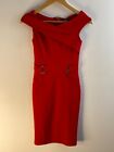 Lipsy Dress Womens Size 6 Red Pencil Straight Sleeveless V-Neck Zip Buckle Comfy