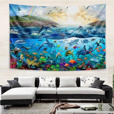 Shark Tapestry Sea Fish Wall Hanging Art Ocean Fabric Posters Bedroom Decor - Image 1 of 4