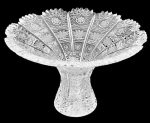 Queen Anne Lace Bohemia Vintage Hand Cut Crystal Comport Vase Sawtooth Rim - Picture 1 of 15