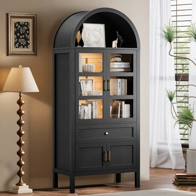 Arched Wood Display Cabinet Storage Cabinet With Glass Doors Auto Sensor Lights - Image 1 of 4