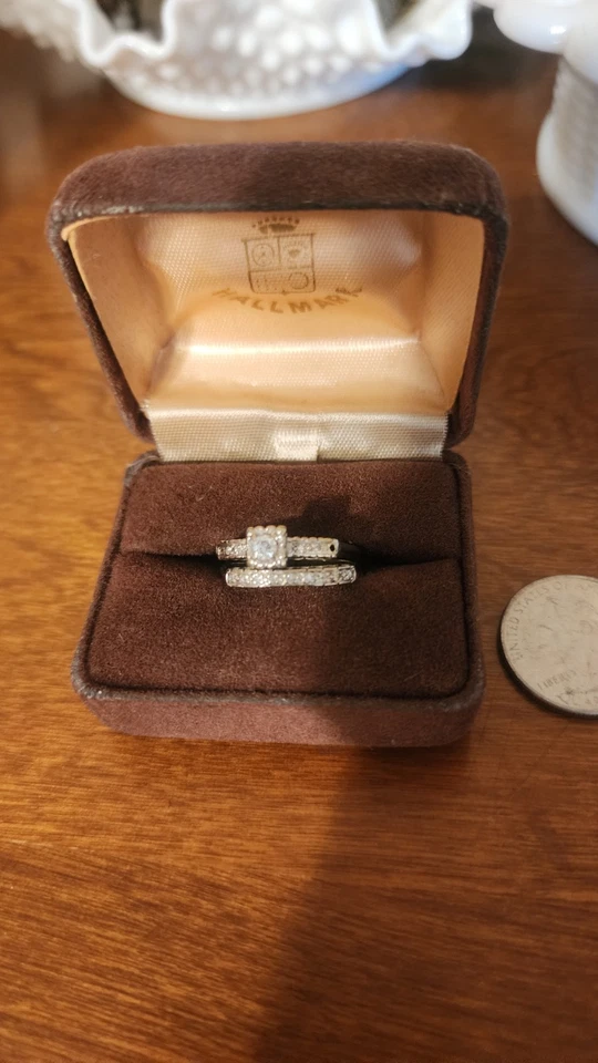 Conjunto de aliança de casamento vintage clássica ouro branco 12k - Imagem 1 de 4