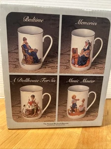 1982 Norman Rockwell Museum Collectors Set Of Four Coffee Mugs With Box - Imagen 1 de 11