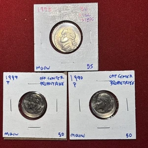 Error Coin Lot (3) 1998 Jefferson . 1990 1997 Roosevelt Off Center Broadstrike - Picture 1 of 15