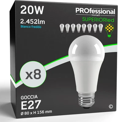 8 X Lampadine LED E27 20W Opaca (2452 Lumen Equivalenti a 150W) - Forma: Goccia  - Immagine 1 di 4