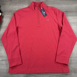 Pullover Vineyard Vines Para Hombre Grande Rayas Rojas Agua Salada Cuarto Cremallera Rendimiento - Imagen 1 de 9