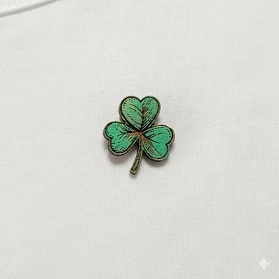 Wooden Green Clover Pin Shamrock Brooch NWOT - Image 1 of 4
