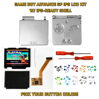 Game Boy Advance SP GBA SP IPS 101 LCD KIT W/ PRE CUT SHELL - Silver - Image 1 of 4