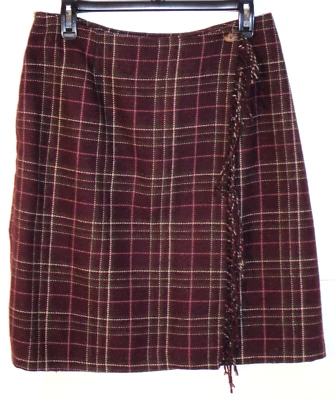 Falda Sag Harbor De Colección P 12 Manta Forrada con Flecos Borgoña Envoltura a Cuadros Mezcla de Lana Foto 1 de 4