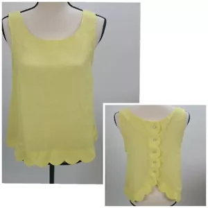 Top Double Zero Mujer Grande Amarillo Sin Mangas Festoneado Botón Expuesto Transparente - Imagen 1 de 11