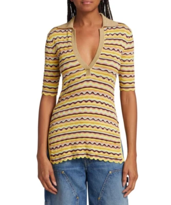 Nuevo con etiquetas Pullover Ulla Johnson Felix WaveStripe Algodón y Seda Cuello en V Talla Pequeña Foto 1 de 4