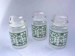 COUNTRY STYLE GLASS CANISTERS/ JARS WITH GREEN APPLE MOTIF - Picture 1 of 3