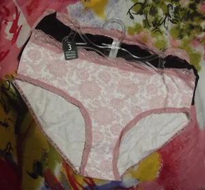 3 NEW LAURA ASHLEY LS9964 3PKE LACE TRIMMED WAIST/LEGS COTTON HIPSTER PANTIES L - Picture 1 of 2