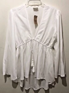 Womens DEVI White Baby Doll Hi-Lo Hem Blouse Sz. OSFM Boho - Picture 1 of 8