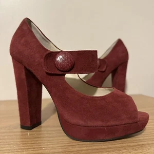 Wittner Red Velvet Shoes Heels Pumps Rockabilly Platform Quirky Size 37 As New - Picture 1 of 12