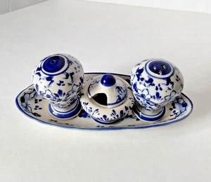 Salz und Pfefferstreuer Salzkeller/Senfglas & Tablett Holland Blau & Weiß - Bild 1 von 5