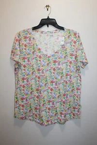 GAP WOMENS EASY TEE 100% COTTON V-NECK FLORAL MULTICOLOR SIZE L - Picture 1 of 4