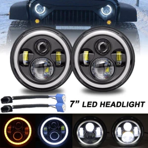 7" Inch Round LED Headlights Halo Angle Eyes For Jeep Wrangler JK CJ TJ LJ Pair - Picture 1 of 12